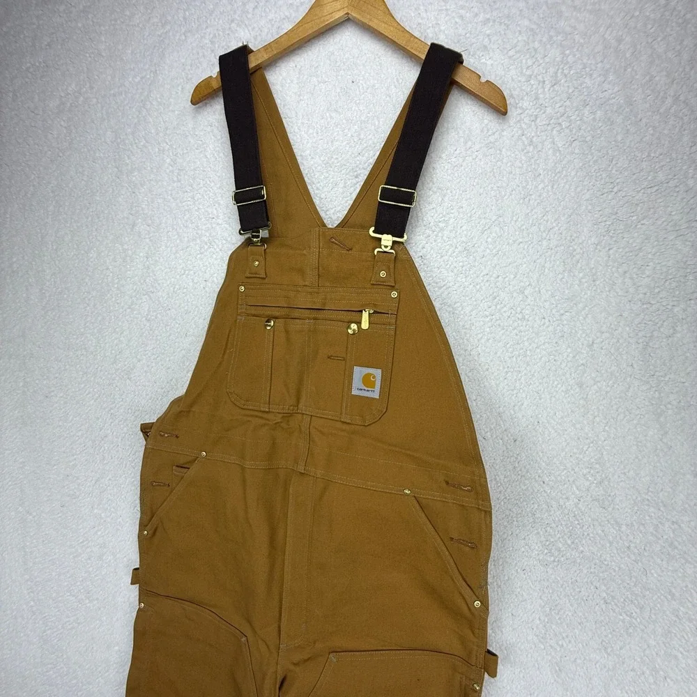 Carhartt Duck Bib Overalls Mens 38x32 R37 BRN Brown Double Knee‎ Zip Thigh NWT